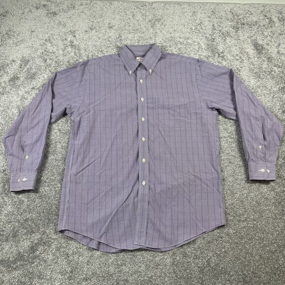 Brooks Brothers Dress Shirt Mens Medium Non Iron Cotton Button Down Plaid Purple - Picture 2 of 14